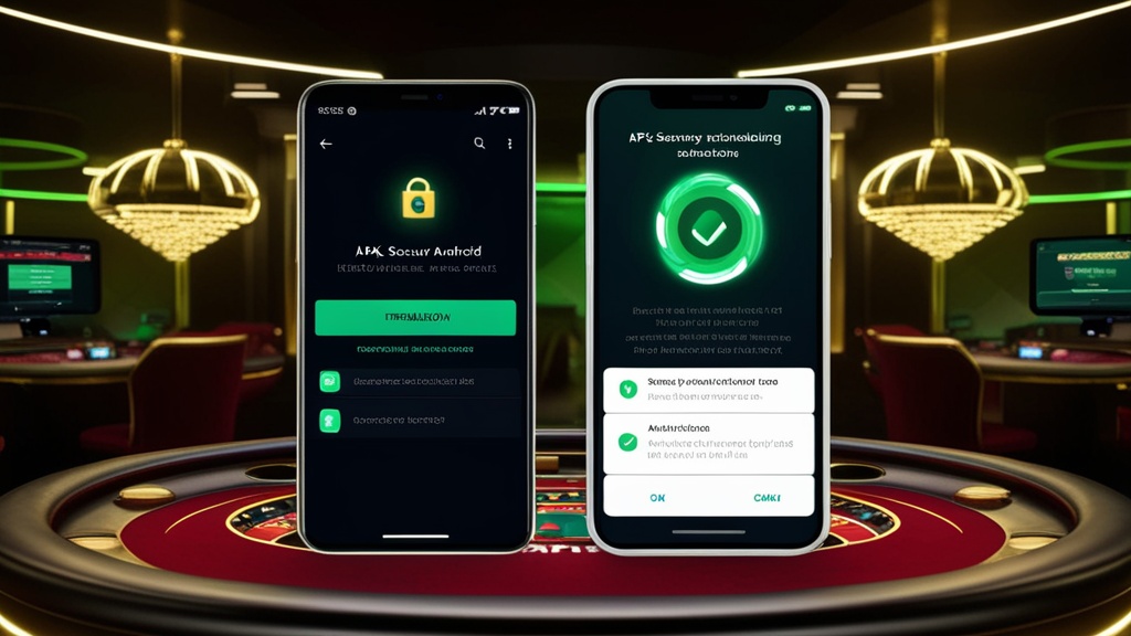 Celular Android mostrando a instalação segura de um APK em ambiente de cassino escuro